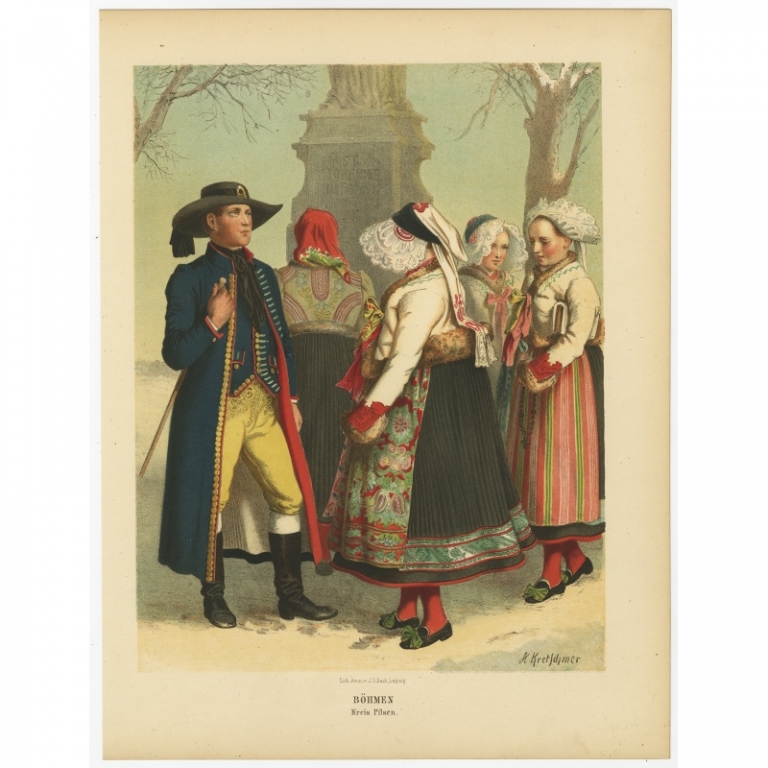 Antique Costume Print 'Bohmen. Kreis Pilsen II' by Kretschmer (1870)