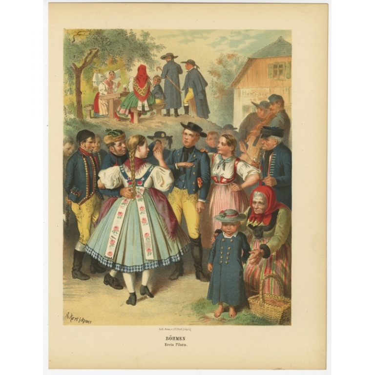 Antique Costume Print 'Bohmen. Kreis Pilsen III' by Kretschmer (1870)