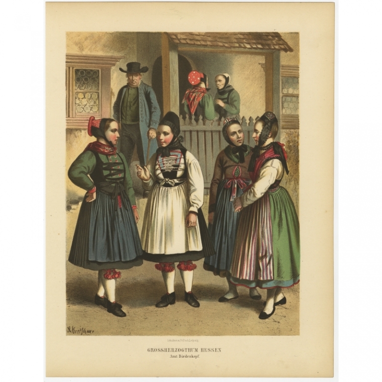 Antique Costume Print 'Grossherzogthum Hessen. Amt Biedenkopf' by Kretschmer (1870)