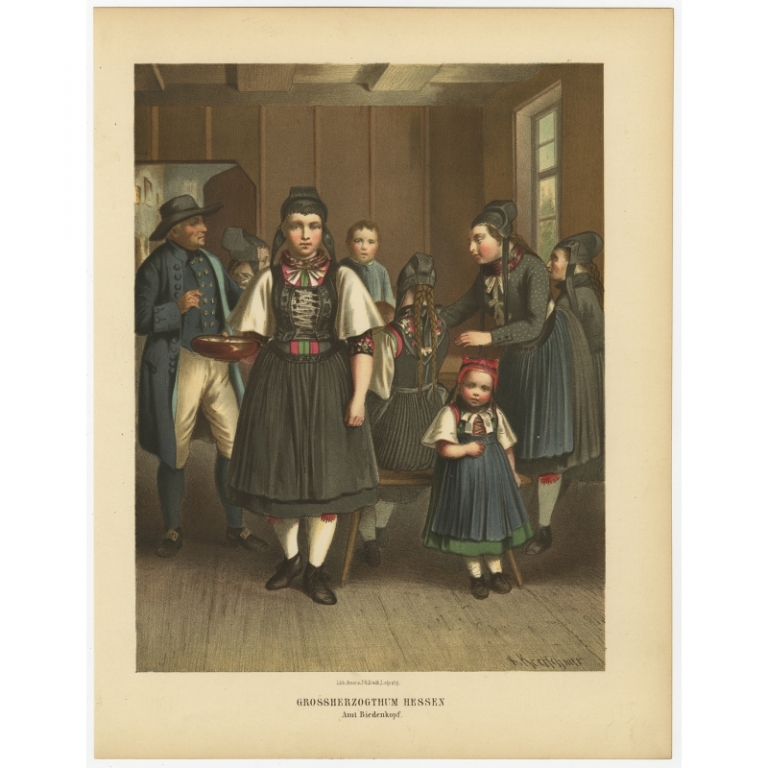 Antique Costume Print 'Grossherzogthum Hessen. Amt Biedenkopf II' by Kretschmer (1870)