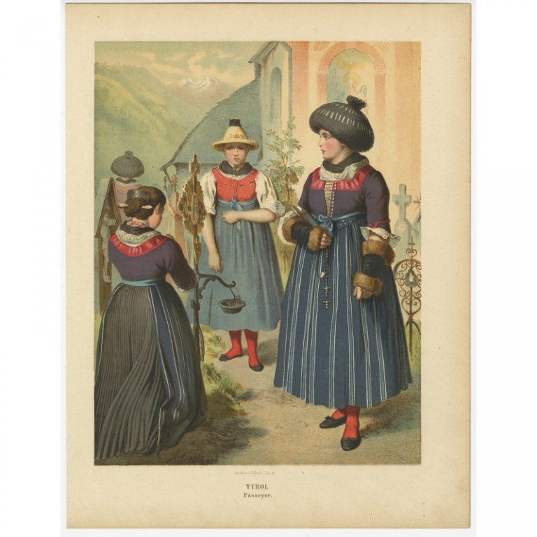 Antique Costume Print 'Tyrol. Passeyer' by Kretschmer (1870)