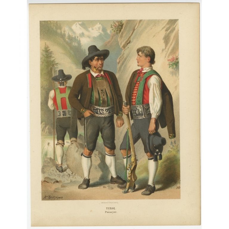 Antique Costume Print 'Tyrol. Passeyer II' by Kretschmer (1870)