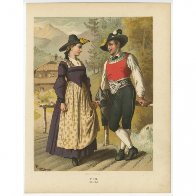 Antique Costume Print 'Tyrol. Zillerthal' by Kretschmer (1870)