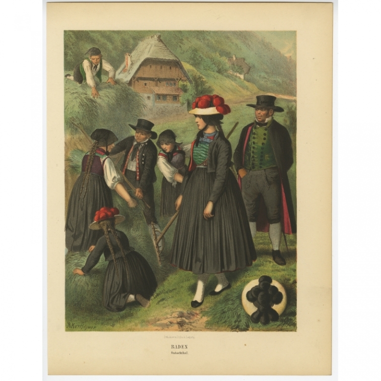 Antique Costume Print 'Baden. Gutachthal' by Kretschmer (1870)