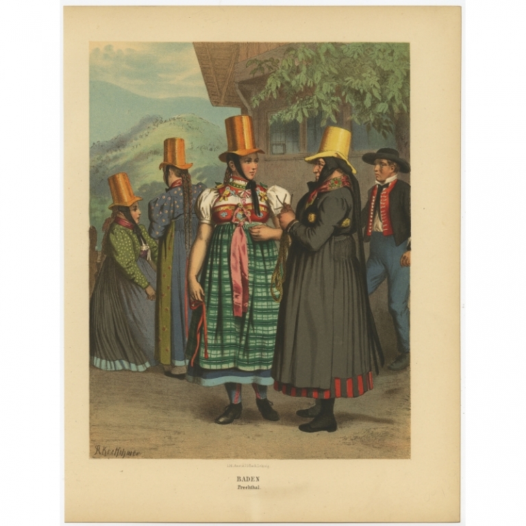 Antique Costume Print 'Baden. Prechthal' by Kretschmer (1870)