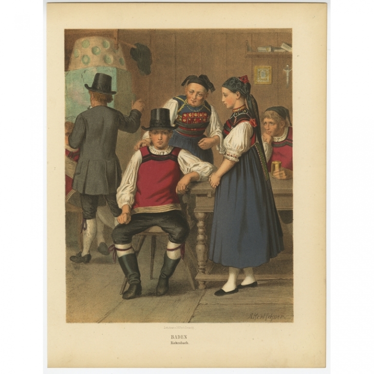 Antique Costume Print 'Baden. Riekesbach' by Kretschmer (1870)