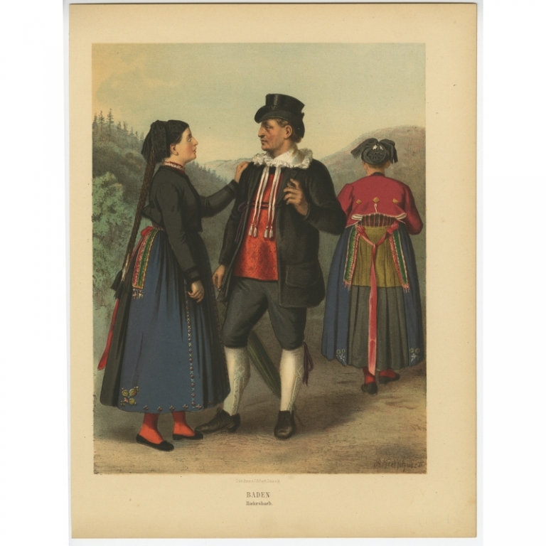 Antique Costume Print 'Baden. Riekesbach II' by Kretschmer (1870)