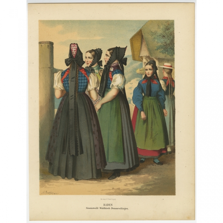 Antique Costume Print 'Baden. Simonswald - Waldkirch' by Kretschmer (1870)