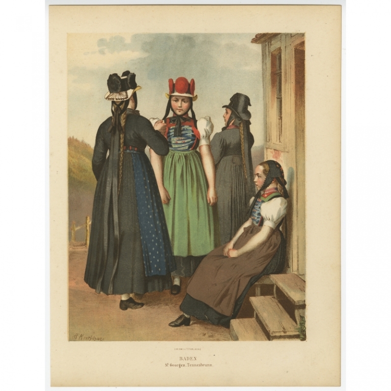 Antique Costume Print 'Baden. St. Georgen. Tennenbrunn' by Kretschmer (1870)