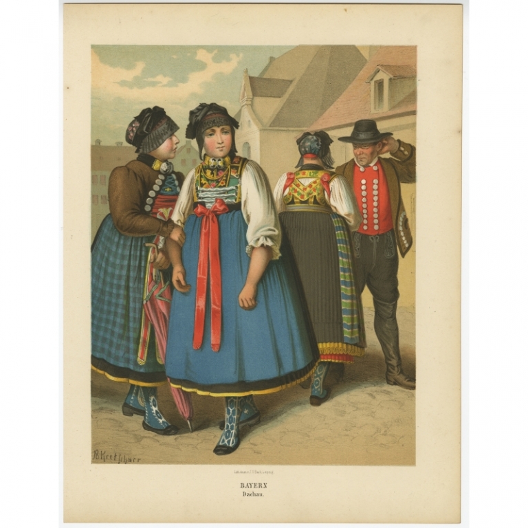 Antique Costume Print 'Bayern. Dachau' by Kretschmer (1870)