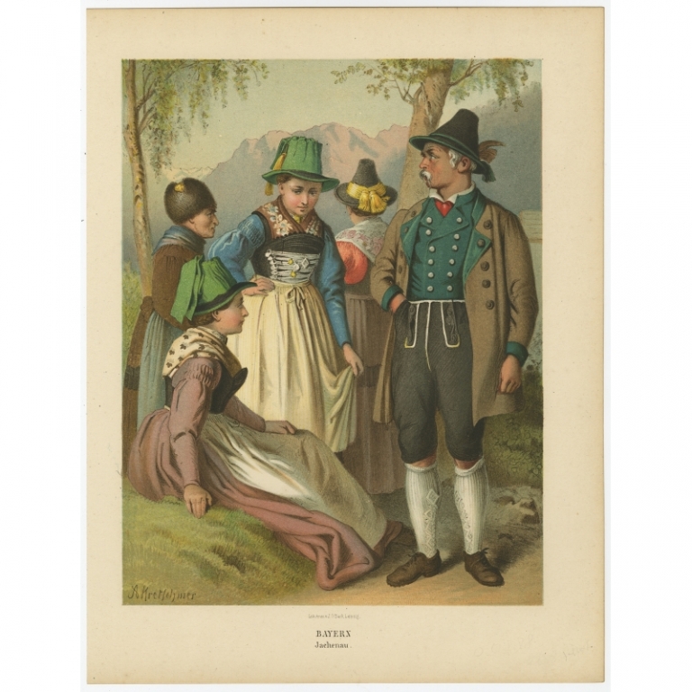 Antique Costume Print 'Bayern. Jachenau' by Kretschmer (1870)