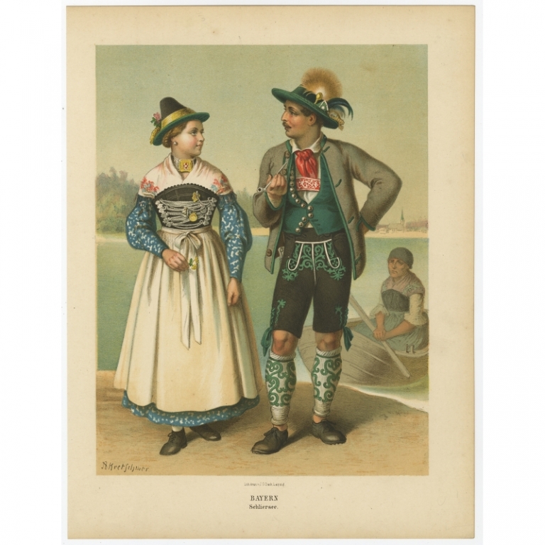 Antique Costume Print 'Bayern. Schliersee' by Kretschmer (1870)