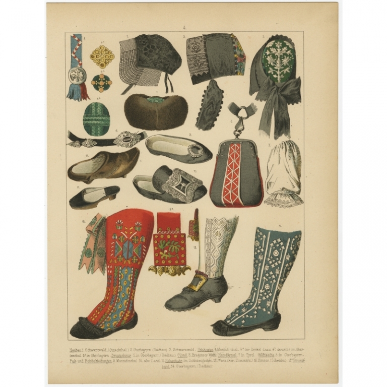 Antique Costume Print 'Hauben, Pelzkappe (..)' by Kretschmer (1870)