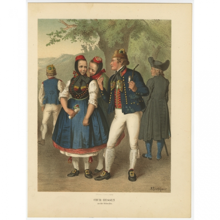 Antique Costume Print 'Chur-Hessen an der Schwalm' by Kretschmer (1870)