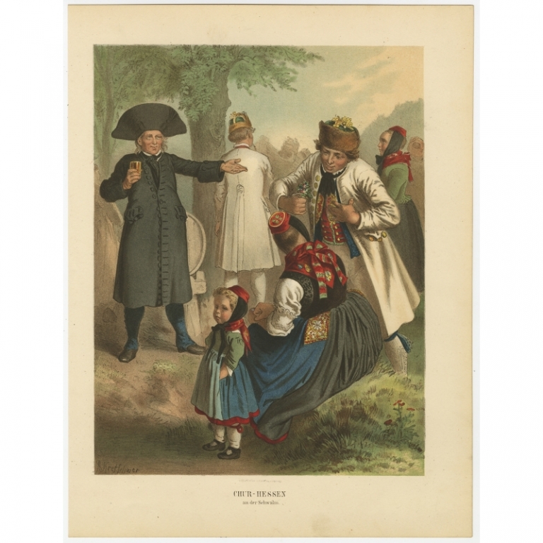 Antique Costume Print 'Chur-Hessen an der Schwalm II' by Kretschmer (1870)