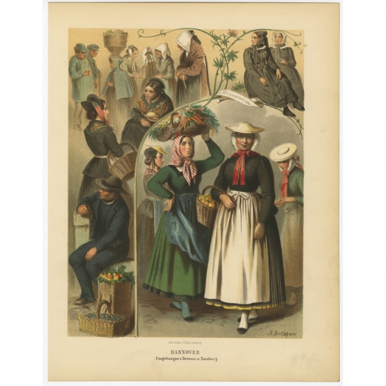 Antique Costume Print 'Hannover. Umgebungen von Bremen und Hamburg' by Kretschmer (1870)