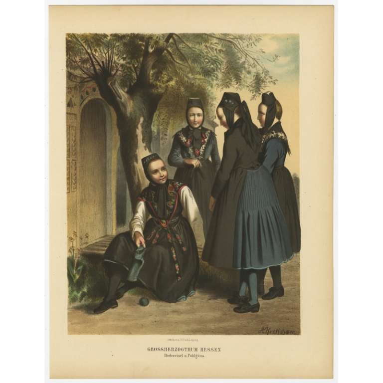 Antique Costume Print 'Grossherzogthum Hessen. Hochweisel u. Pohlgons' by Kretschmer (1870)