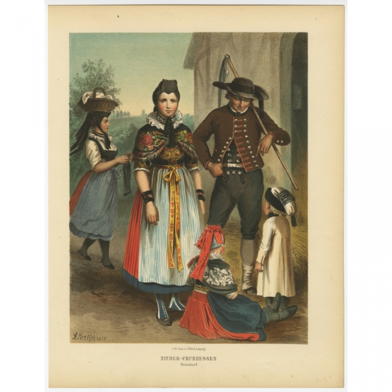 Antique Costume Print 'Nieder-Churhessen. Nenndorf' by Kretschmer (1870)