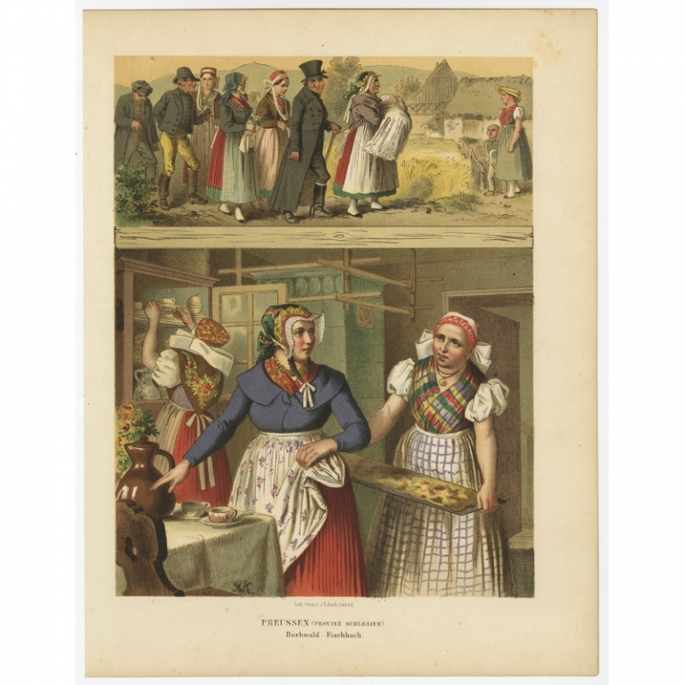Antique Costume Print 'Preussen (Provinz Schlesien). Buchwald' by Kretschmer (1870)