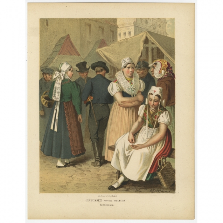 Antique Costume Print 'Preussen (Provinz Schlesien). Tannhausen' by Kretschmer (1870)