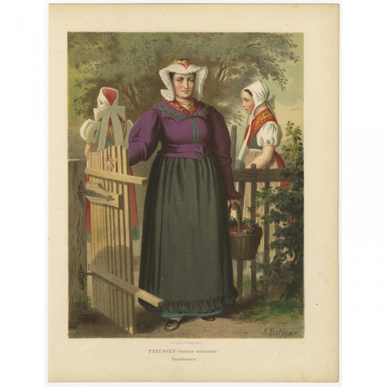Antique Costume Print 'Preussen (Provinz Schlesien). Tannhausen II' by Kretschmer (1870)