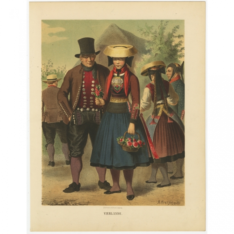 Antique Costume Print 'Vierlande' by Kretschmer (1870)