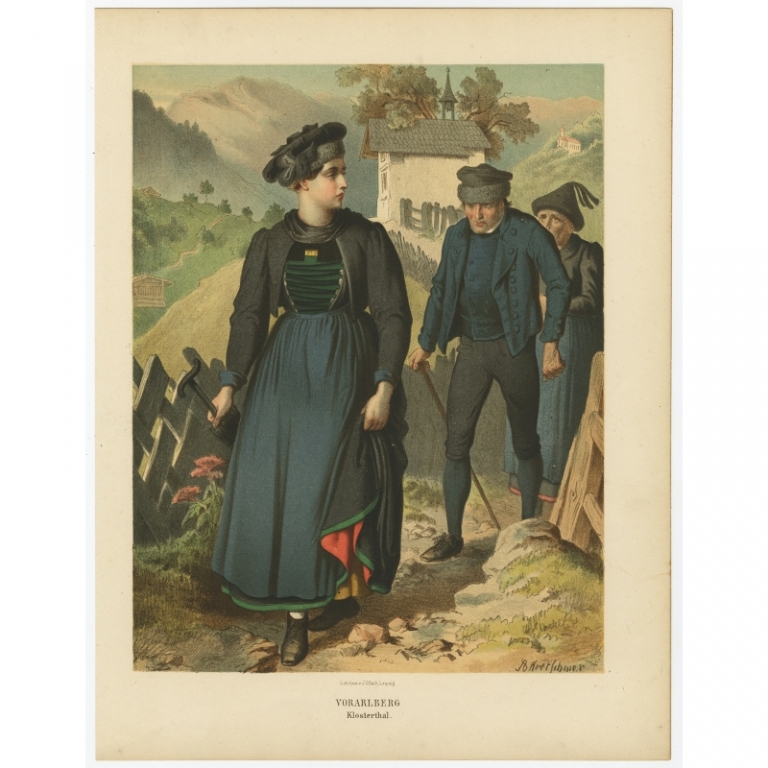 Antique Costume Print 'Vorarlberg. Klosterthal' by Kretschmer (1870)