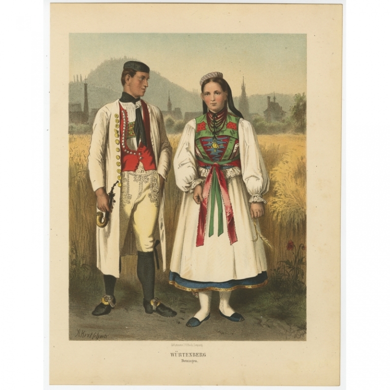 Antique Costume Print 'Wurtemberg. Betzingen' by Kretschmer (1870)