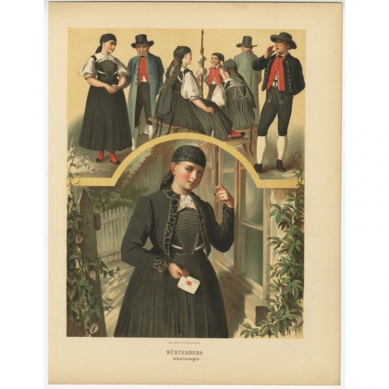 Antique Costume Print 'Wurtemberg. Schwenningen' by Kretschmer (1870)