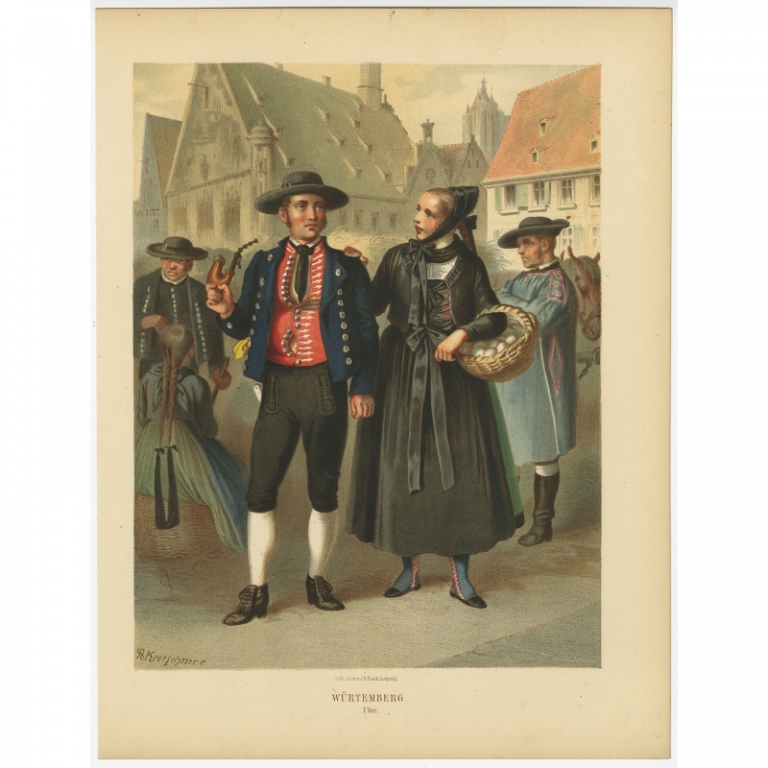 Antique Costume Print 'Wurtemberg. Ulm' by Kretschmer (1870)