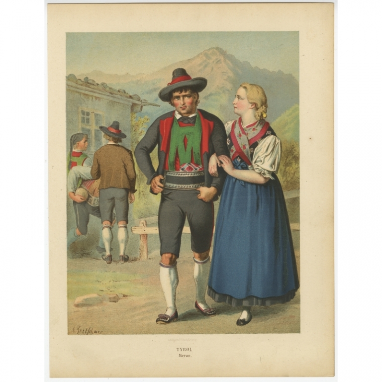 Antique Costume Print 'Tyrol. Meran' by Kretschmer (1870)