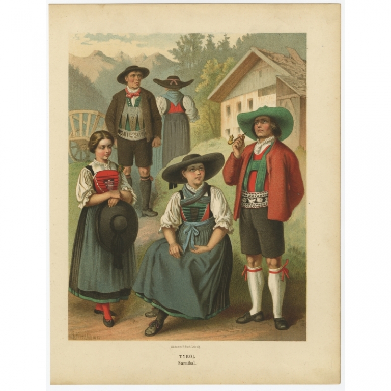 Antique Costume Print 'Tyrol. Sarnthal' by Kretschmer (1870)