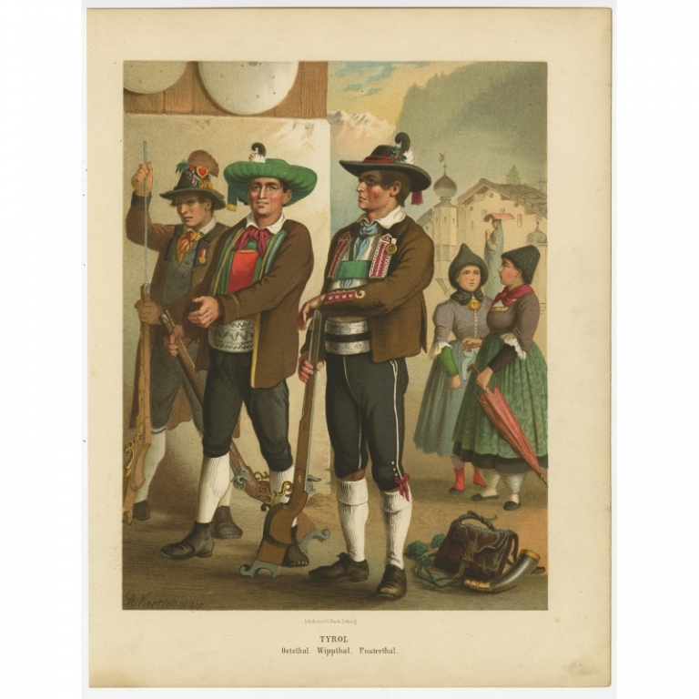 Antique Costume Print 'Tyrol. Oetzthal - Wippthal' by Kretschmer (1870)