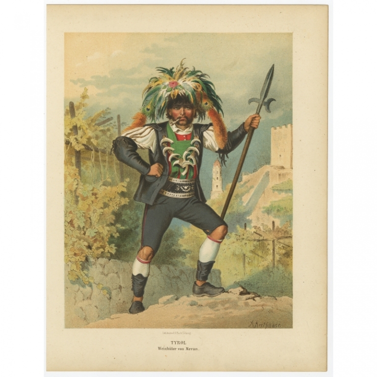 Antique Costume Print 'Tyrol. Weinhuter von Meran' by Kretschmer (1870)