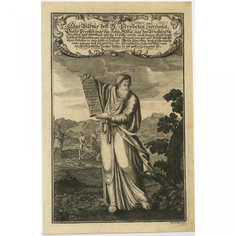 Antique Print of the prophet Jeremiah by Montalegre (1708)