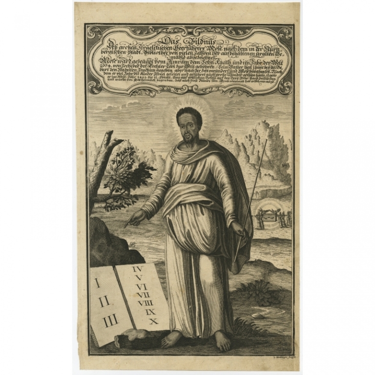 Antique Print of Moses with the Ten Commandments by Monatelgre (1708)