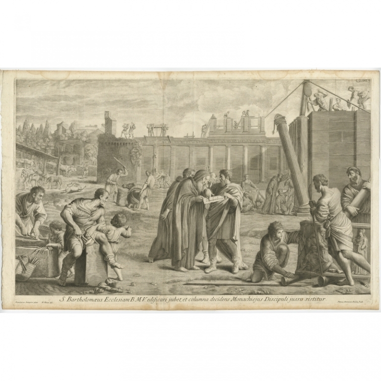 Antique Print of Bartholomew the Apostle building a Temple by Pazzi (1762)