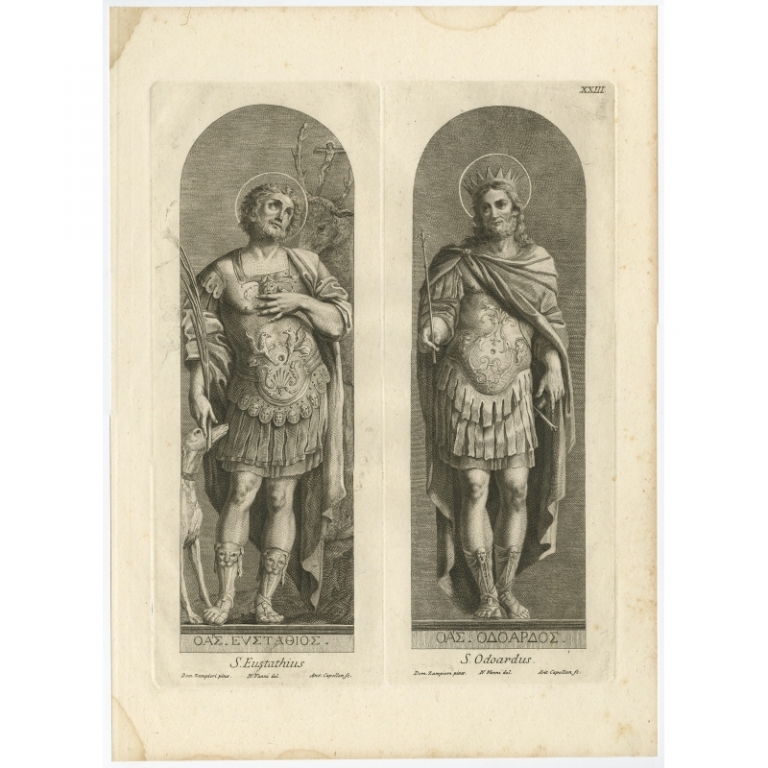 Antique Print of Saint Eustachius and Saint Odoardus by Capallan (1762)