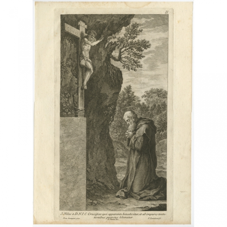 Antique Print of Saint Nilus kneeling in Prayer by Bartolozzi (1762)