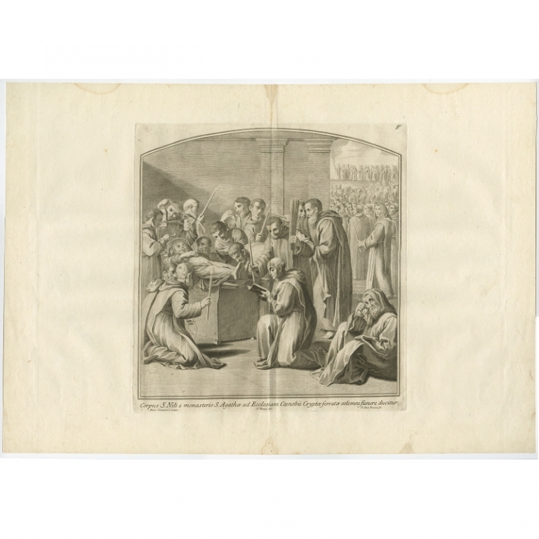 Antique Print of the Corpse of Saint Nilus by Pazzi (1762)