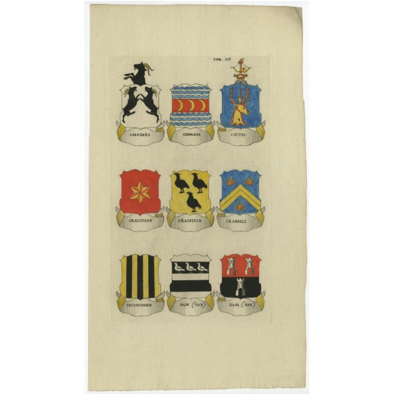 Pl. 15 Antique Print of Coats of Arms of Dutch Families by Ferwerda (1785)