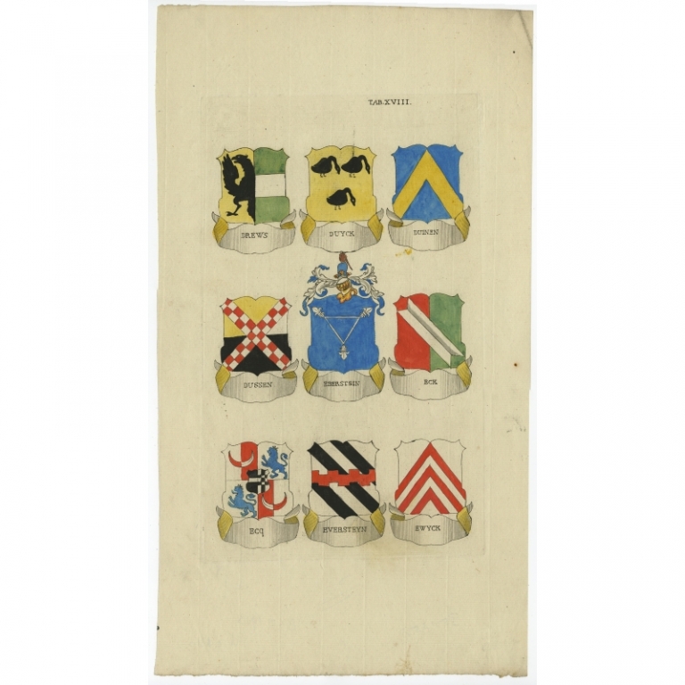 Pl. 18 Antique Print of Coats of Arms of Dutch Families by Ferwerda (1785)