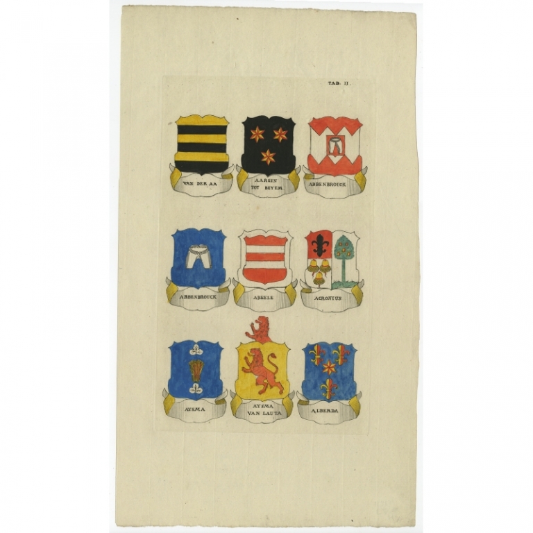Pl. 2 Antique Print of Coats of Arms of Dutch Families by Ferwerda (1785)