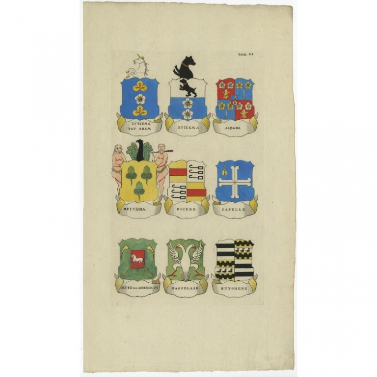Pl. 6 Antique Print of Coats of Arms of Dutch Families by Ferwerda (1785)