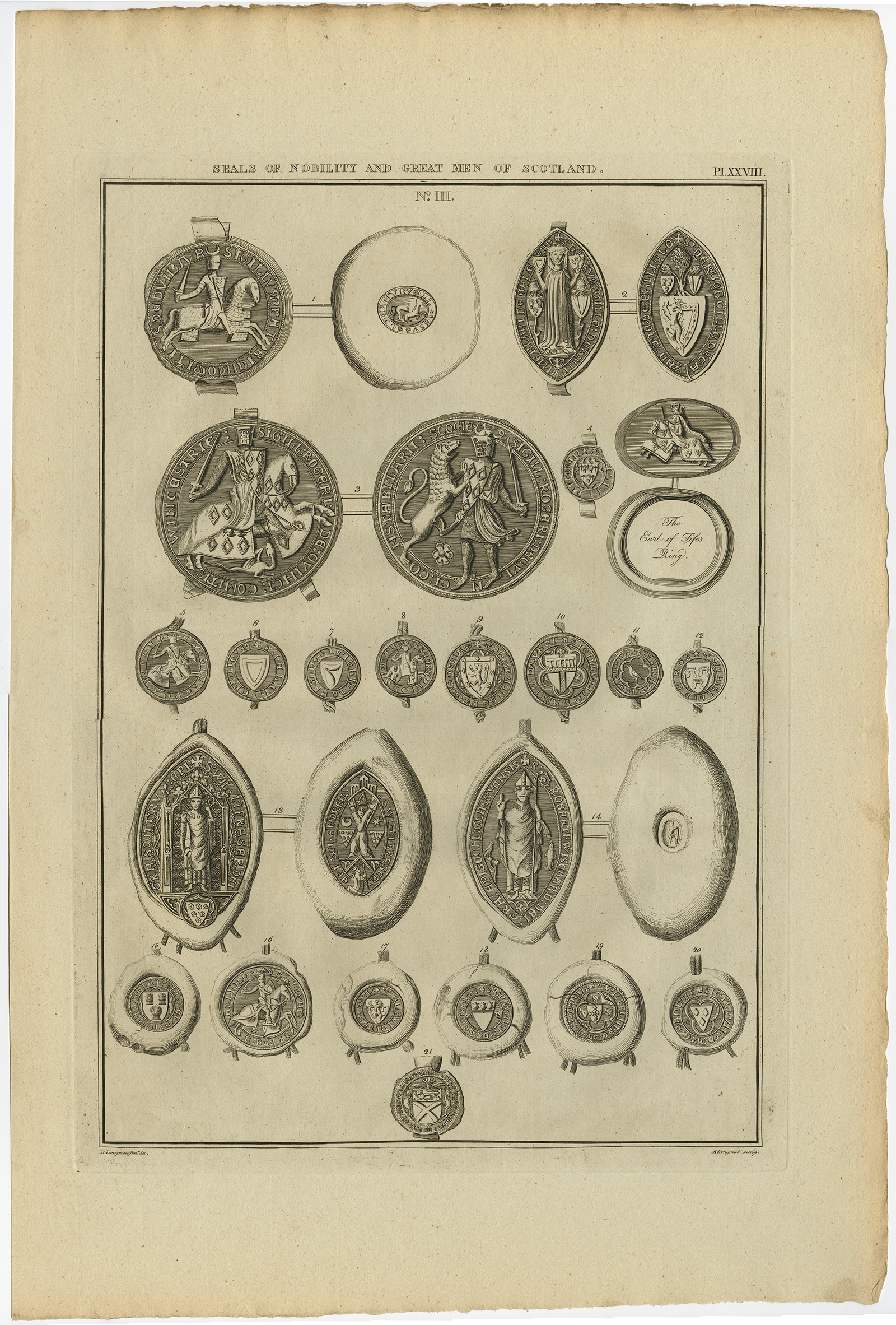 Antique Print of Seals of Nobility and important Men of Scotland