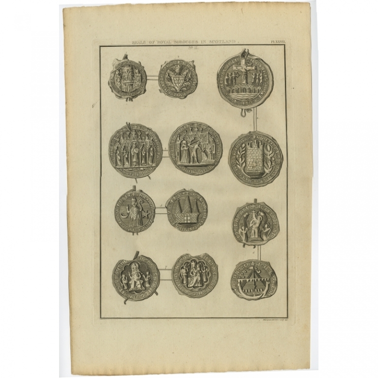 Antique Print of Seals of Royal Boroughs in Scotland by Astle (1792)