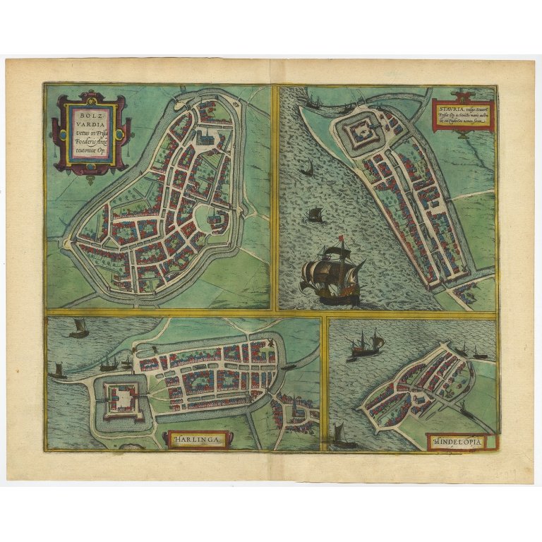 Bolzvardia, Stavria, Harlinga, Hindelopia - Braun & Hogenberg (1599)