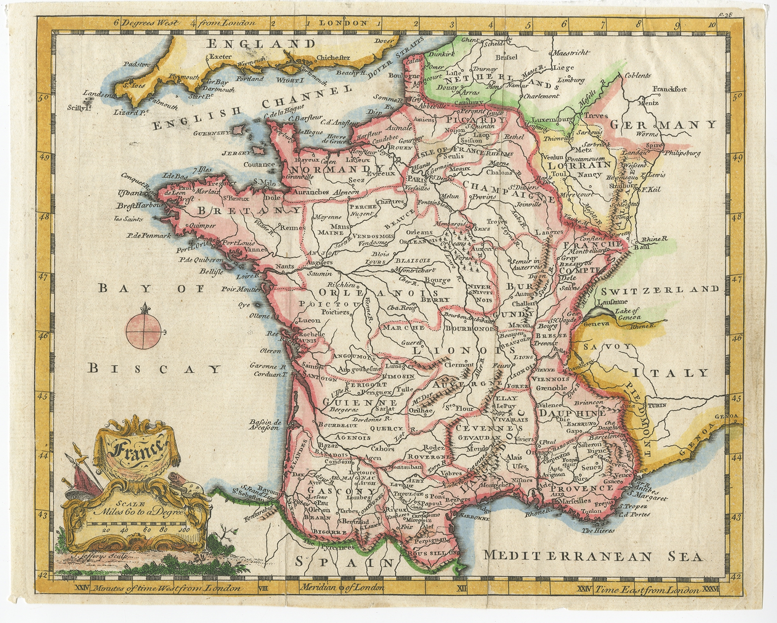 Antique Map of France by Jefferys (c.1756)