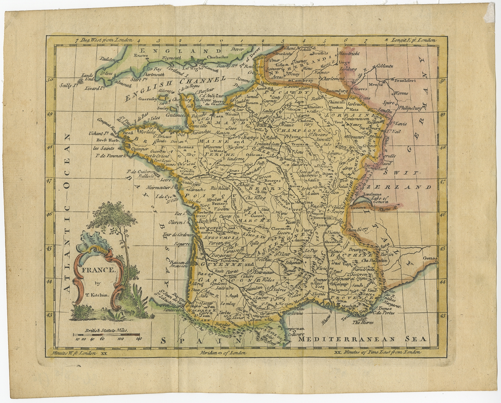Antique Map Of France By Kitchin C1770