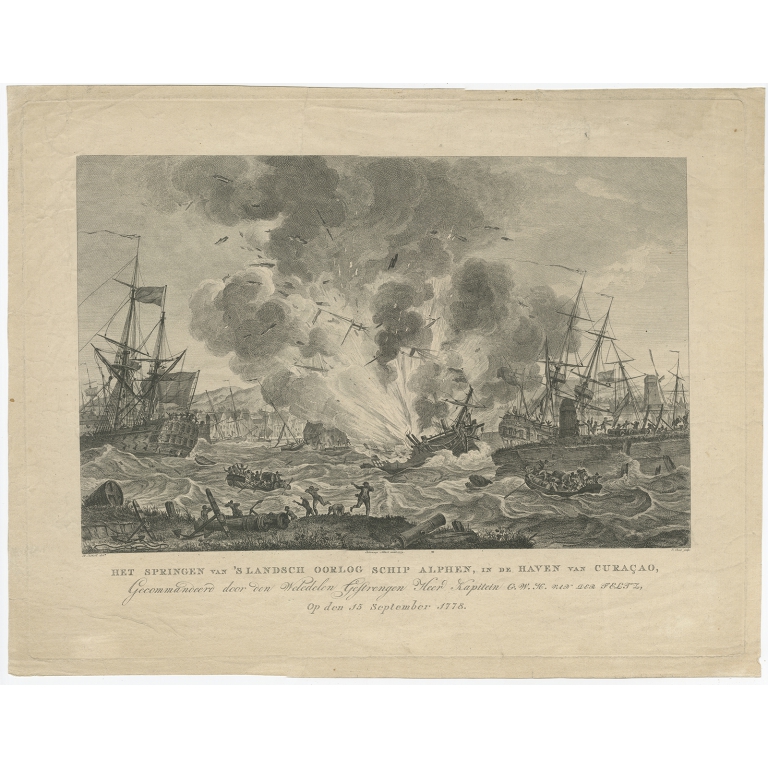 Het springen van 's Landsch Oorlog Schip Alphen (..) - Allart (1779)
